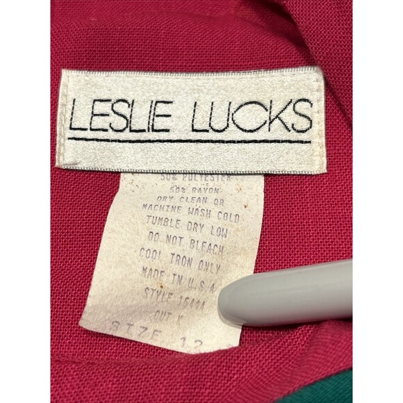 Vtg 80s Leslie Lucks Sheath Dress Pink Purple Green Striped Short Sleeve Size 12 - Picture 4 of 4